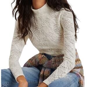 By Anthropologie Amy White/Light Cream Lace Mesh Top XS